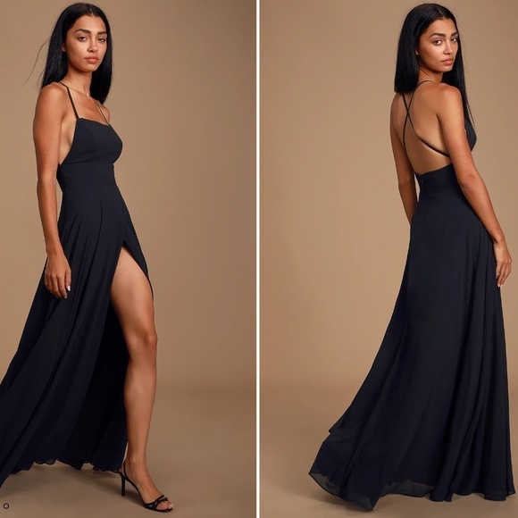 LULU's Bridesmaid Prom Wedding Flowy Romantic Flowy Sexy Chiffon Maxi Dress - Picture 1 of 5